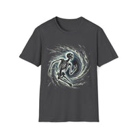 Macabre Threads Dark Heather Vortex Revenant T-Shirt – Gothic Skeleton in Swirling Energy