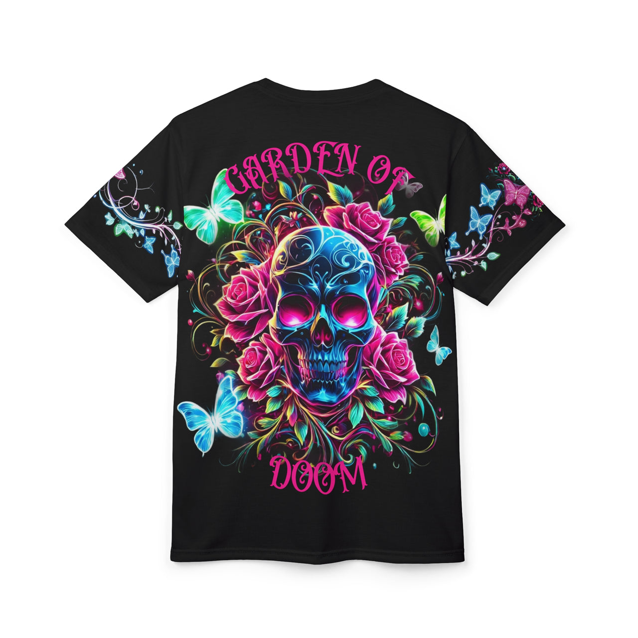 Macabre Threads Garden of Doom All-Over Print T-Shirt – Neon Skull & Rose Garden Tee