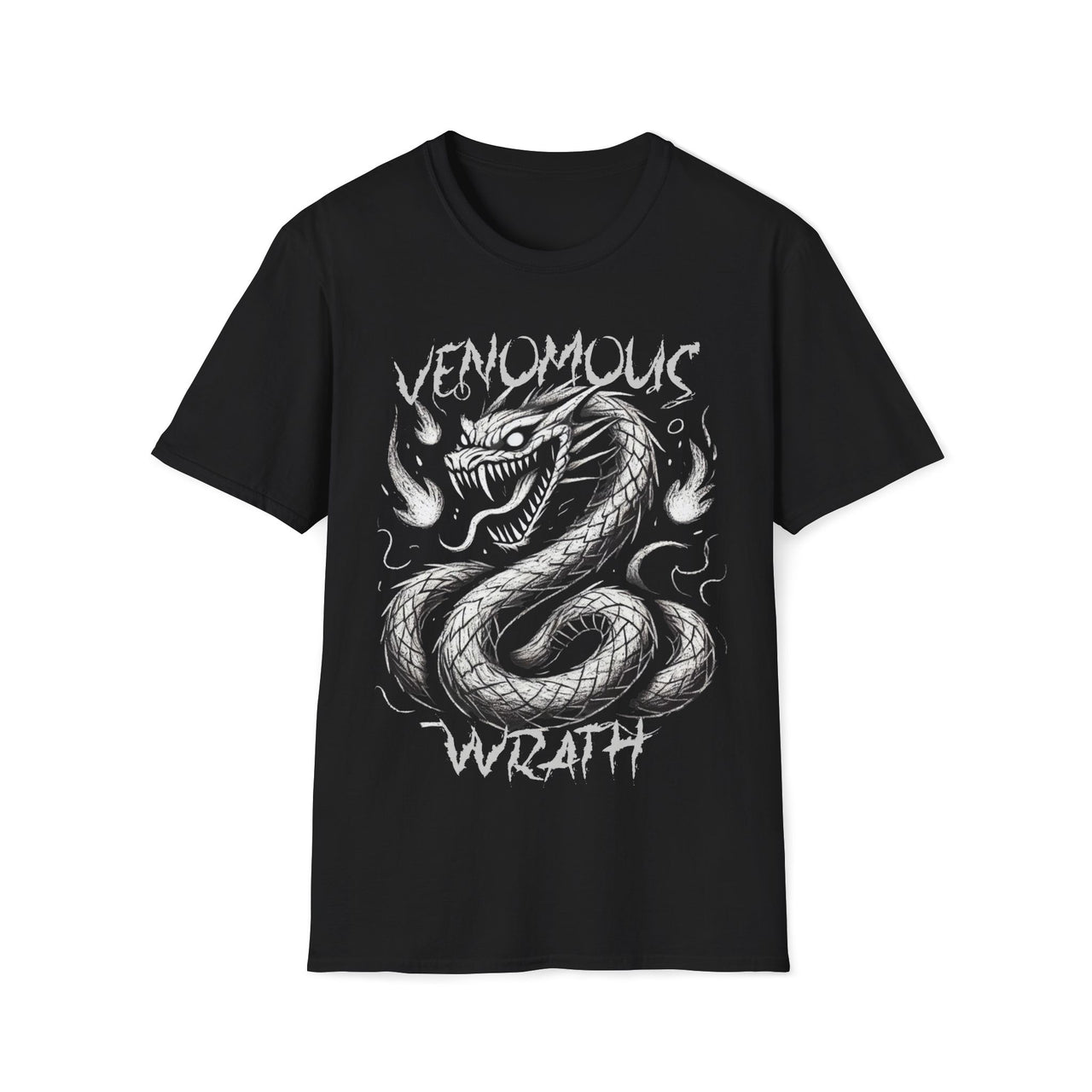 Macabre Threads Black Venomous Wrath T-Shirt – Coiled Serpent Horror Tee
