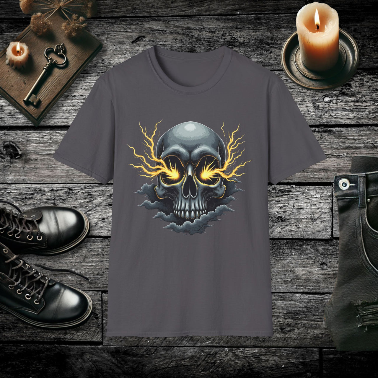Storm Skull Electric Skull T Shirt – Gothic Lightning Tee