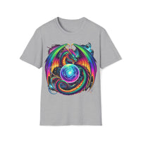 Macabre Threads Sport Grey Celestial Fury T-Shirt – Gothic Dragon Cosmic Orb Design