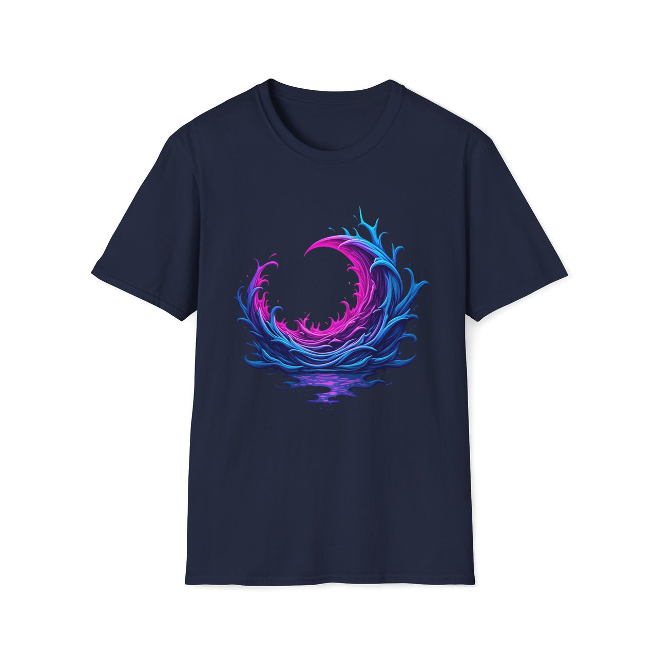 Macabre Threads Navy Moon Ripples T-Shirt – Gothic Crescent Wave Graphic Tee
