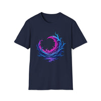 Macabre Threads Navy Moon Ripples T-Shirt – Gothic Crescent Wave Graphic Tee