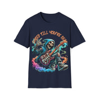 Macabre Threads Navy Riff Reaper – Grim Reaper Guitar T-Shirt