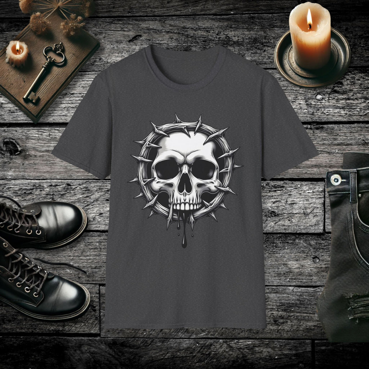 Gothic Skull Thorned Skull T Shirt – Dark Gothic Graphic Tee