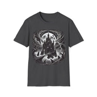 Macabre Threads Dark Heather Citadel Of Shadows - Gothic Castle In Storm Tee