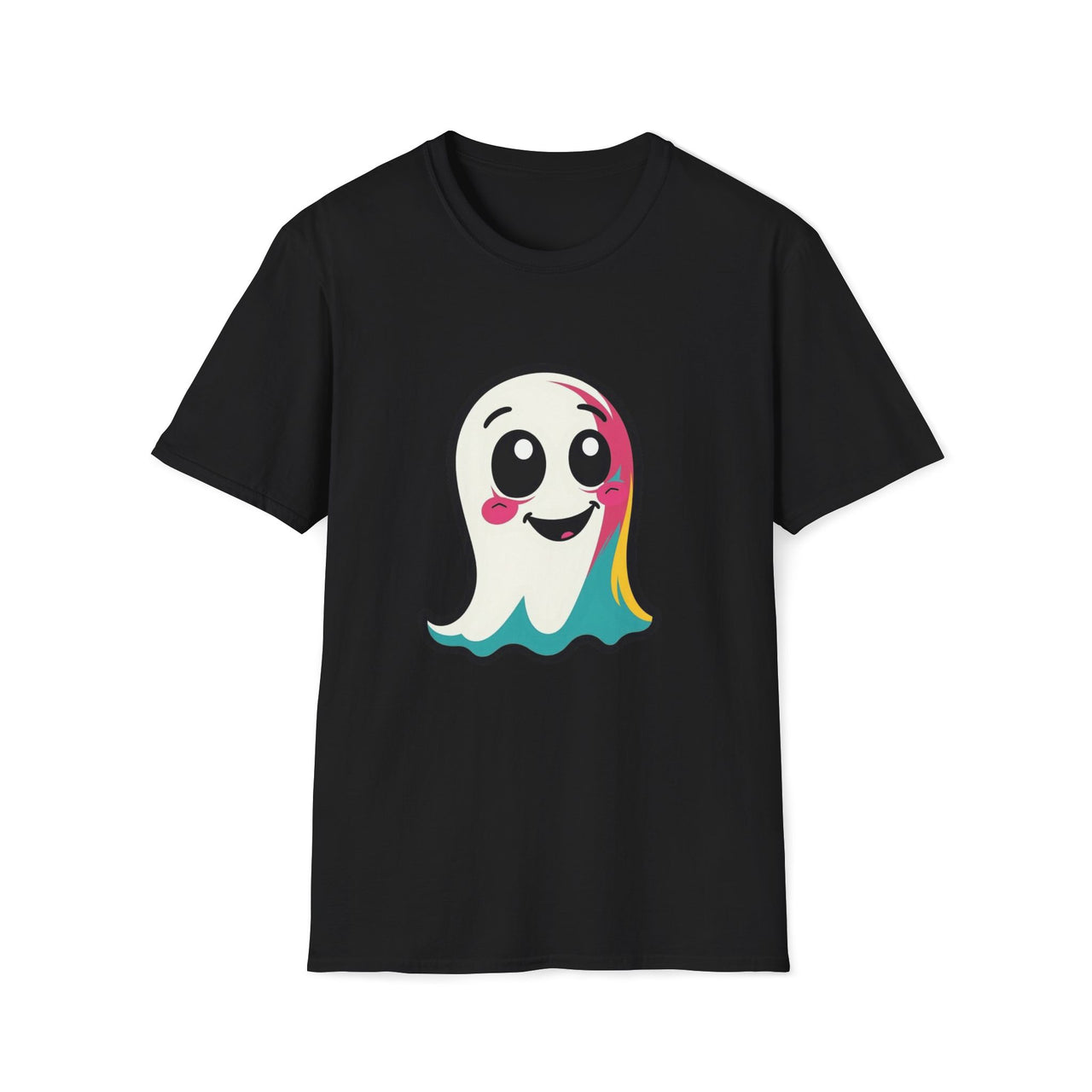 Macabre Threads Black Pop Ghost T-Shirt – Cute Colorful Ghost Tee