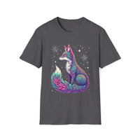 Macabre Threads Charcoal Cosmic Fox T-Shirt – Mystical Neon Fox Graphic Tee