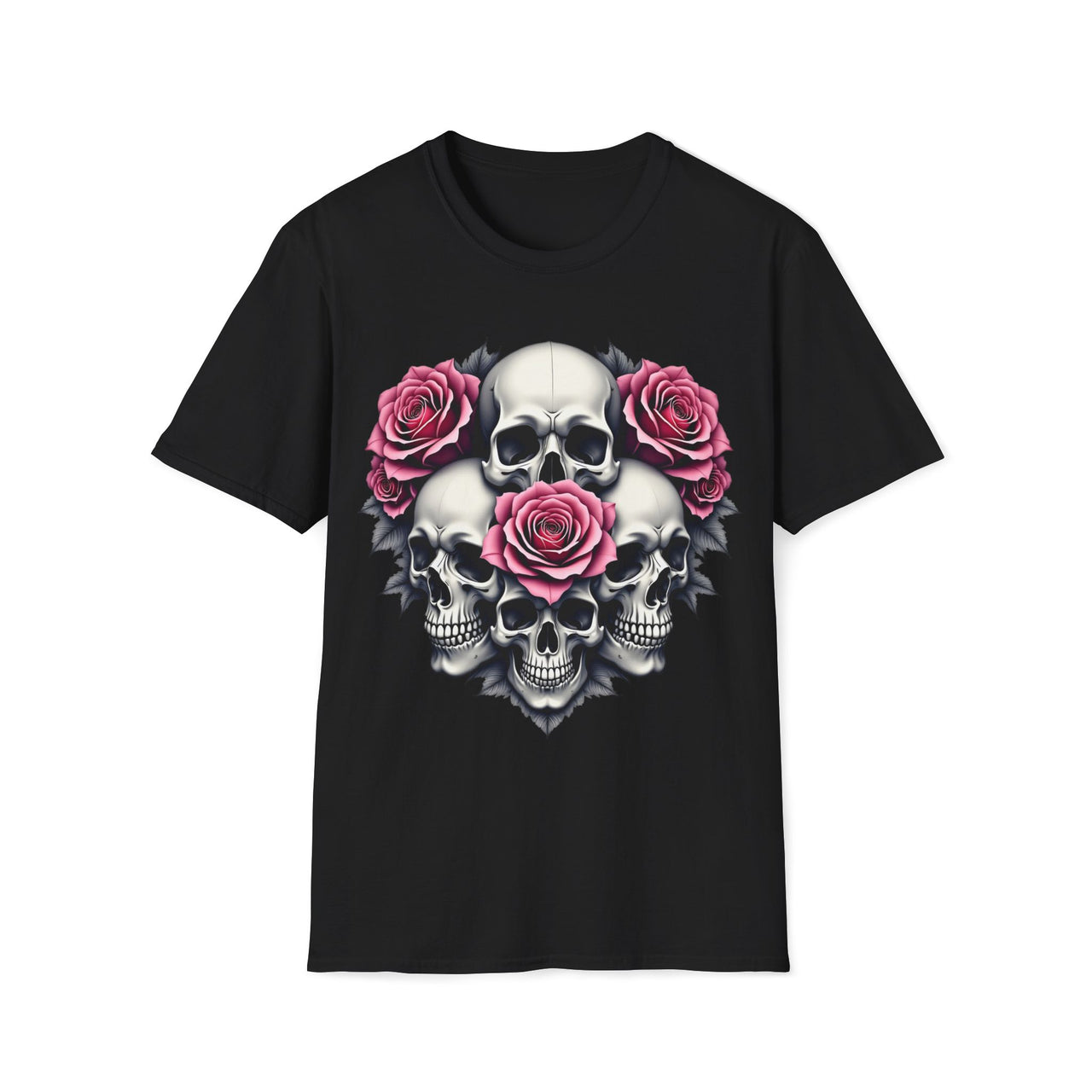 Macabre Threads Black Fractal Fusion – Floral Skull Shirt