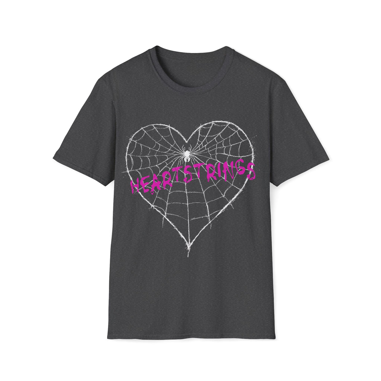 Macabre Threads Dark Heather Heartstrings T-Shirt – Gothic Spiderweb Heart Tee