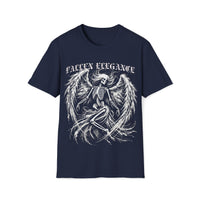Macabre Threads Navy Fallen Elegance T-Shirt – Gothic Skeleton Angel Tee