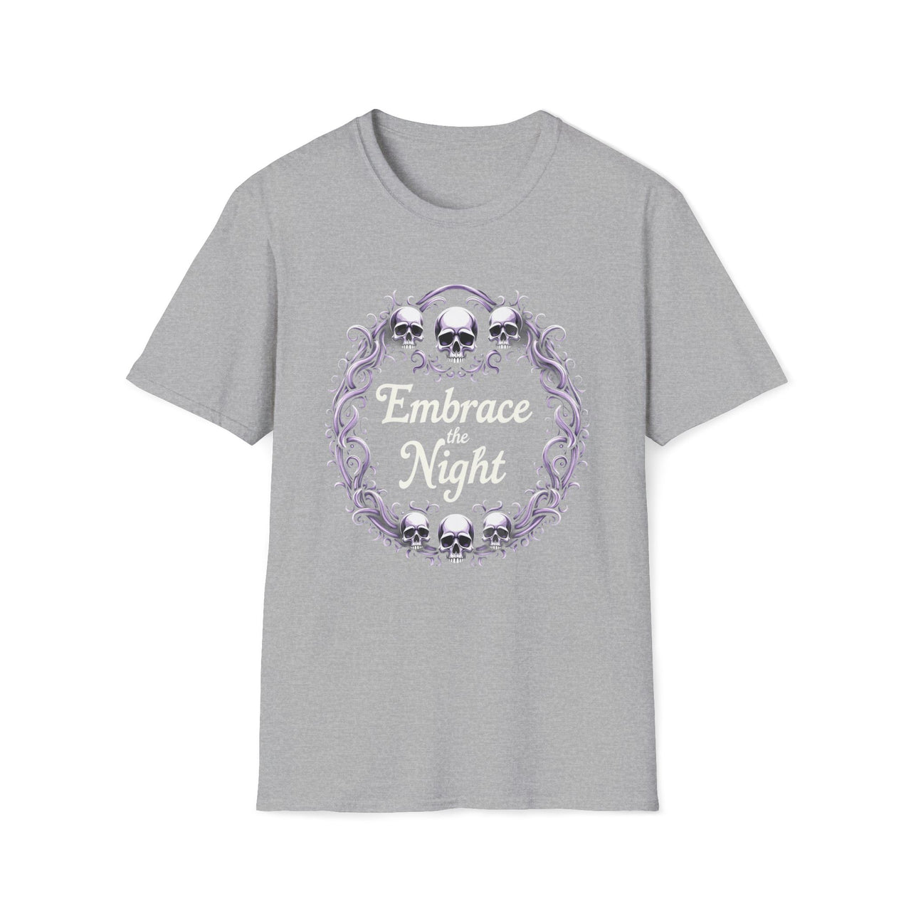 Macabre Threads Sport Grey Gothic Embrace T-Shirt – Embrace the Night Skull Tee