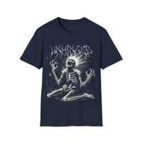 Macabre Threads Navy Unhinged T-Shirt – Screaming Skeleton Shock Tee