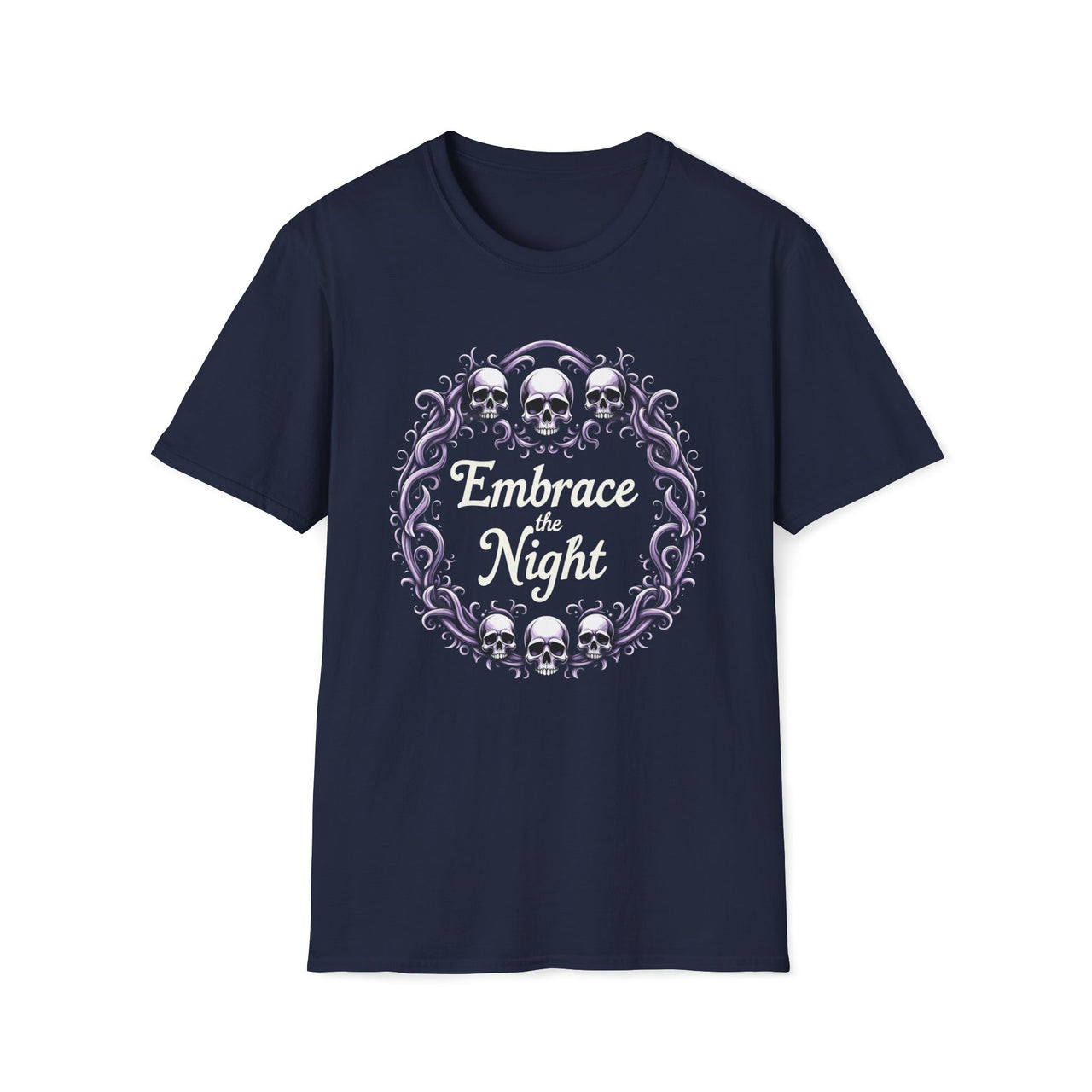 Macabre Threads Navy Gothic Embrace T-Shirt – Embrace the Night Skull Tee