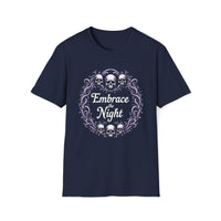 Macabre Threads Navy Gothic Embrace T-Shirt – Embrace the Night Skull Tee